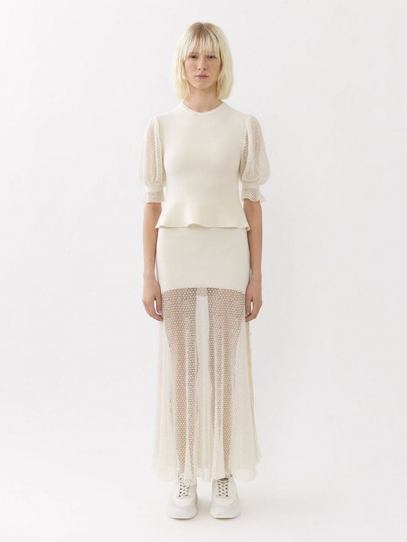 Prendas De Punto Chloe Peplum Blancos | CHE-SR13921