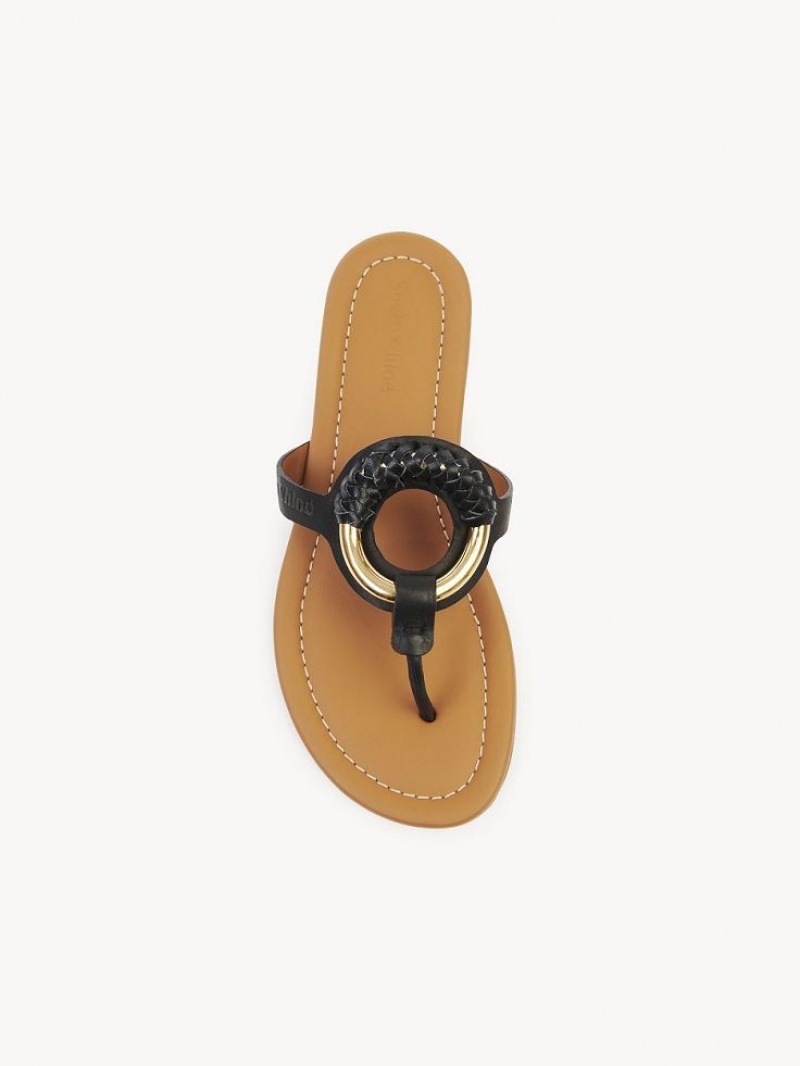 Tenis Planos Chloe Hana Flip Flops Negros | CHE-SR14830